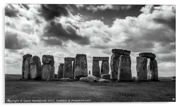 Stonehenge Black & White Panorama Acrylic by David Macdiarmid