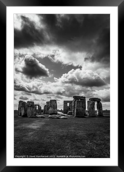 Stonehenge Black & White Framed Mounted Print by David Macdiarmid