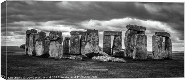 Stonehenge Black & White Panorama Canvas Print by David Macdiarmid