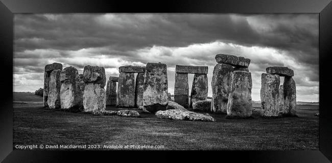 Stonehenge Black & White Panorama Framed Print by David Macdiarmid