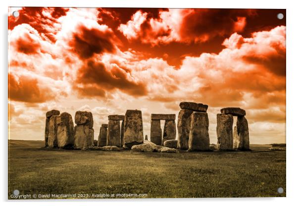 Stonehenge Fire In The Sky Acrylic by David Macdiarmid