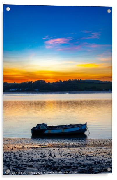 small fishing boat at sunset Acrylic by Rick Pearce
