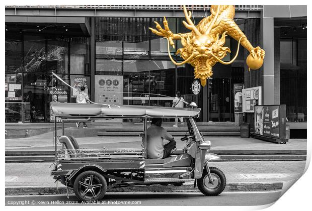 Dragon and tuk tuk in Chinatown, Print by Kevin Hellon