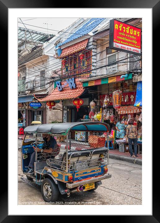 Tuk tuk in a street in Chinatown. Framed Mounted Print by Kevin Hellon
