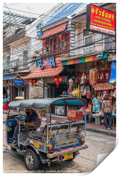 Tuk tuk in a street in Chinatown. Print by Kevin Hellon