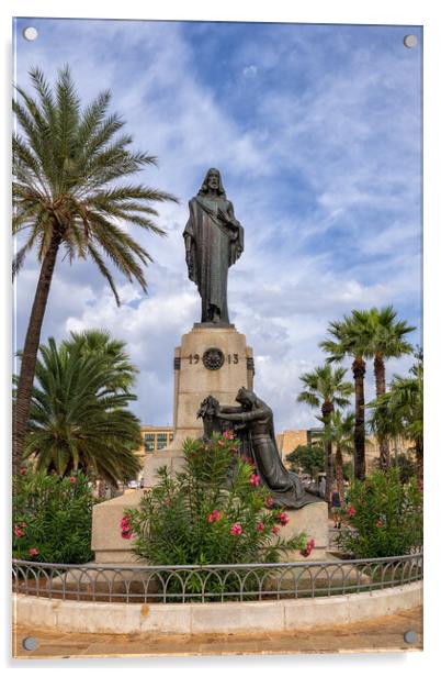 Christ the King Monument in Malta Acrylic by Artur Bogacki