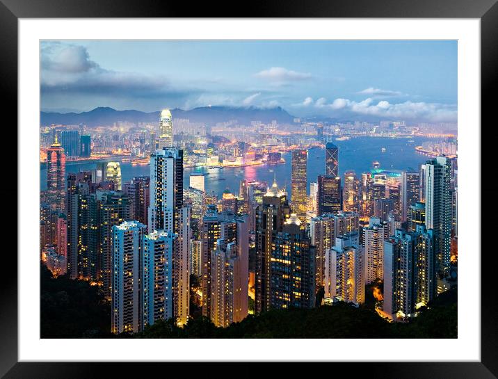 Hong Kong at Dusk Framed Mounted Print by Dave Bowman