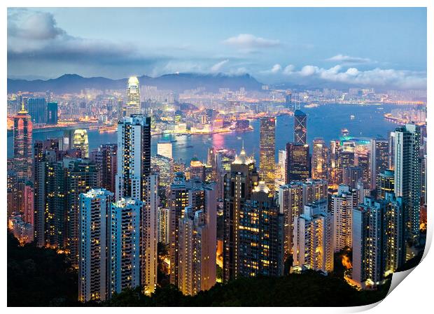Hong Kong at Dusk Print by Dave Bowman