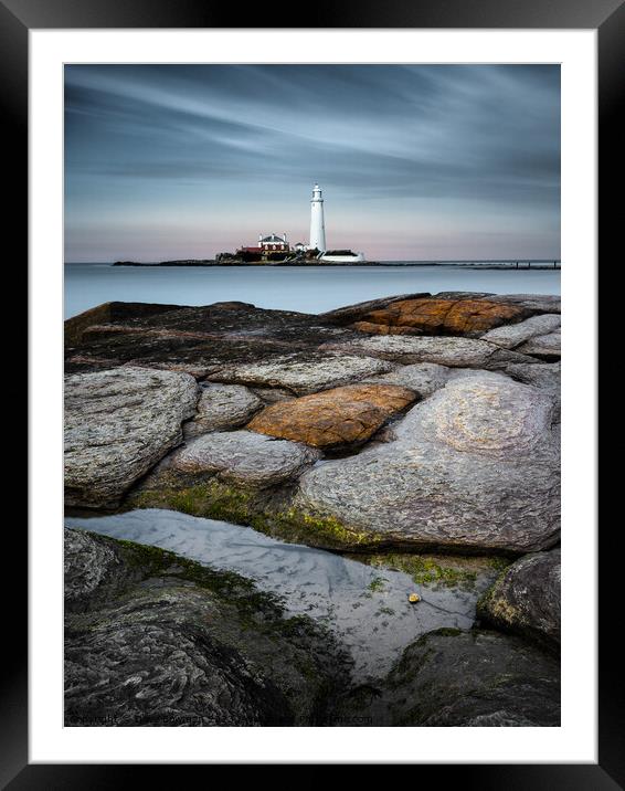St Mary's Lighthouse Framed Mounted Print by Dave Bowman