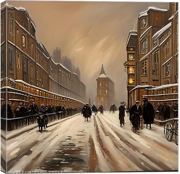"Ethereal Victorian Cityscape: A Snowy Nocturnal J Canvas Print by Luigi Petro