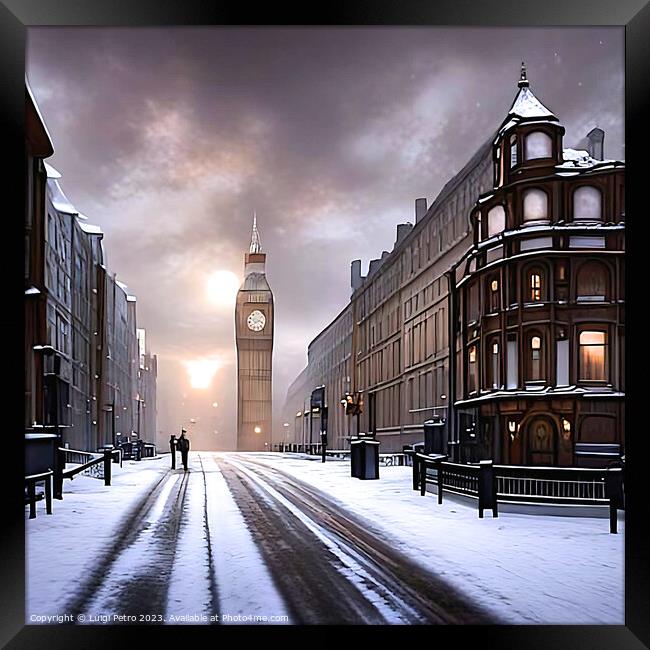 "Enchanting Winter Night in Victorian London" Framed Print by Luigi Petro