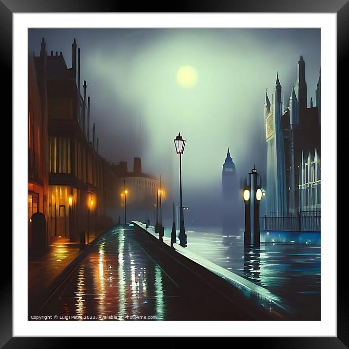 Night city scene of a street flooded with water on Framed Mounted Print by Luigi Petro