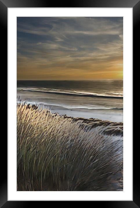 Empty beach at sunset Framed Mounted Print by Roger Mechan