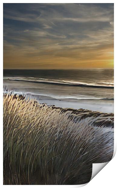 Empty beach at sunset Print by Roger Mechan