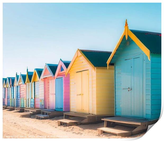 Beach huts along an English coast  Print by Paddy 