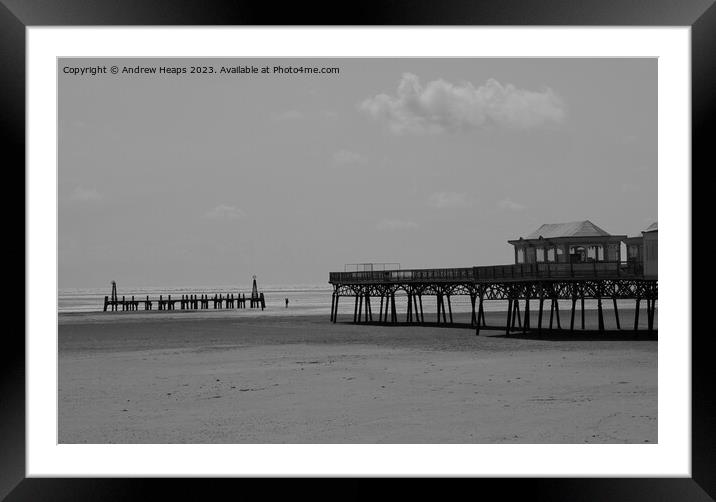 Serene Monochrome Beach Pier Framed Mounted Print by Andrew Heaps