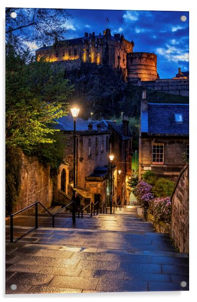Edinburgh From Vennel Steps At Dusk Acrylic by Artur Bogacki