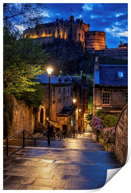 Edinburgh From Vennel Steps At Dusk Print by Artur Bogacki