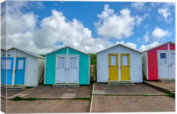 Vibrant Beach Huts Overlooking Crooklets Beach Canvas Print by Tracey Turner