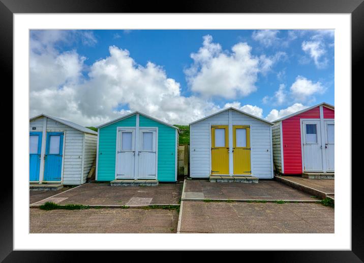 Vibrant Beach Huts Overlooking Crooklets Beach Framed Mounted Print by Tracey Turner