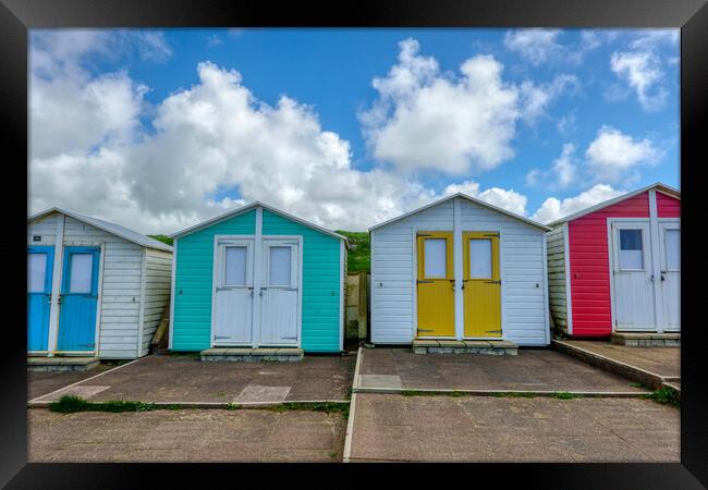 Vibrant Beach Huts Overlooking Crooklets Beach Framed Print by Tracey Turner