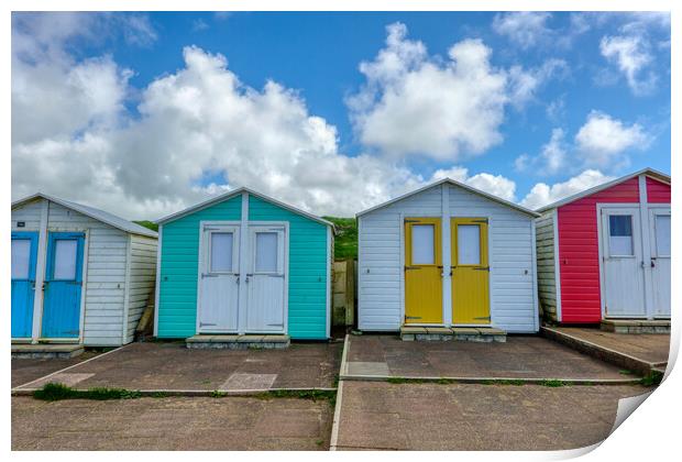 Vibrant Beach Huts Overlooking Crooklets Beach Print by Tracey Turner