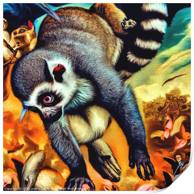 Ring-tailed lemur (in the style of Pieter Bruegel the Elder) 5 Print by OTIS PORRITT