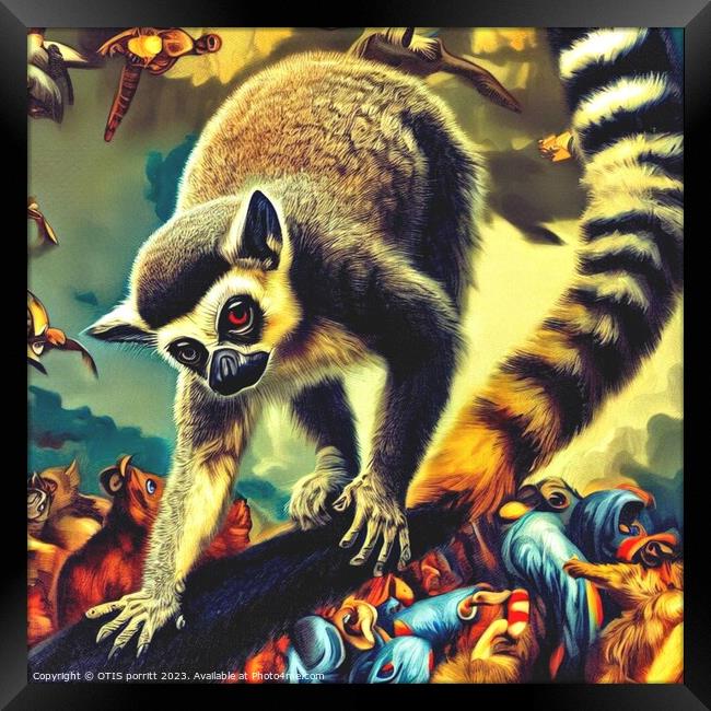 Ring-tailed lemur (in the style of Pieter Bruegel the Elder) 6 Framed Print by OTIS PORRITT