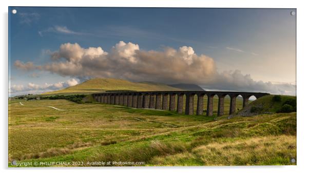 Ribblehead viaduct panorama  907 Acrylic by PHILIP CHALK