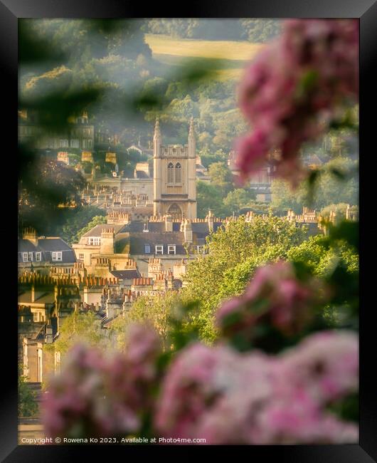 St Mary's  Church, Bath framed in summer blossom Framed Print by Rowena Ko