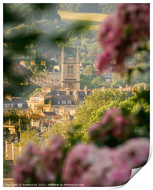 St Mary's  Church, Bath framed in summer blossom Print by Rowena Ko
