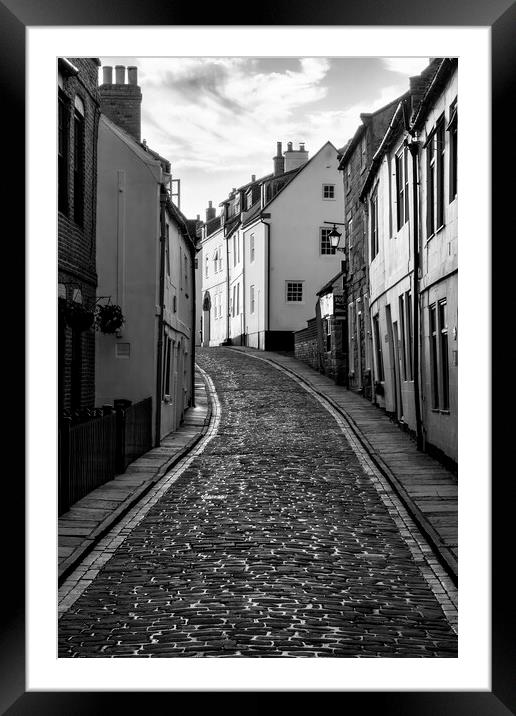 Henrietta Street Black and White Whitby Framed Mounted Print by Tim Hill