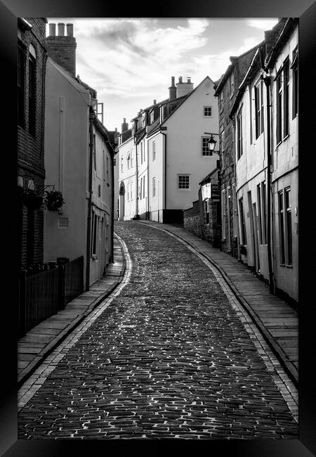 Henrietta Street Black and White Whitby Framed Print by Tim Hill