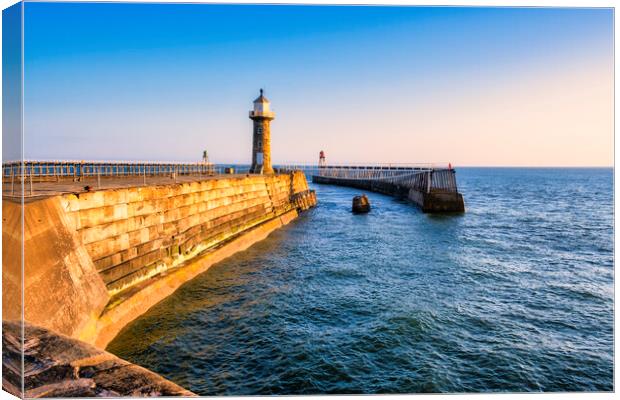 Whitby East Pier Sunrise Light Canvas Print by Tim Hill