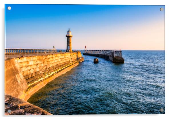 Whitby East Pier Sunrise Light Acrylic by Tim Hill