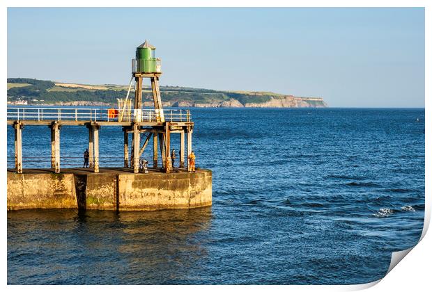 Whitby Pier Fishing, Yorkshire Coast Print by Tim Hill