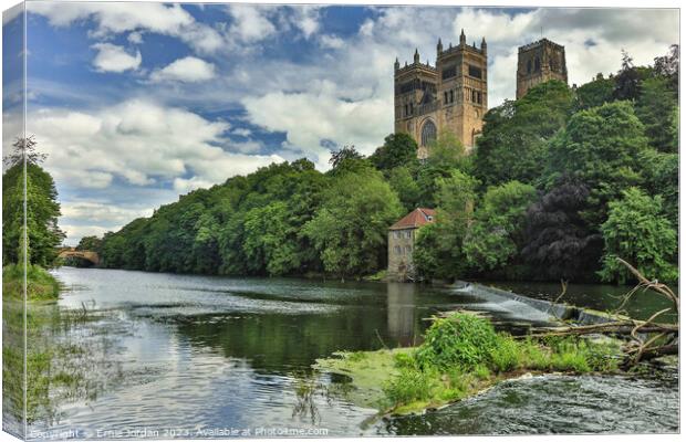 Durham Cathedral from the old corn mill Canvas Print by Ernie Jordan