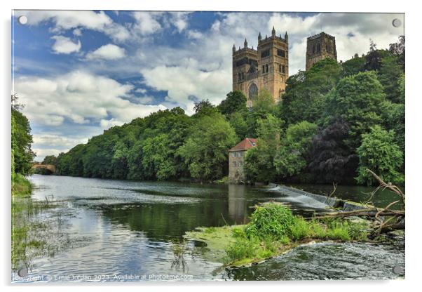 Durham Cathedral from the old corn mill Acrylic by Ernie Jordan