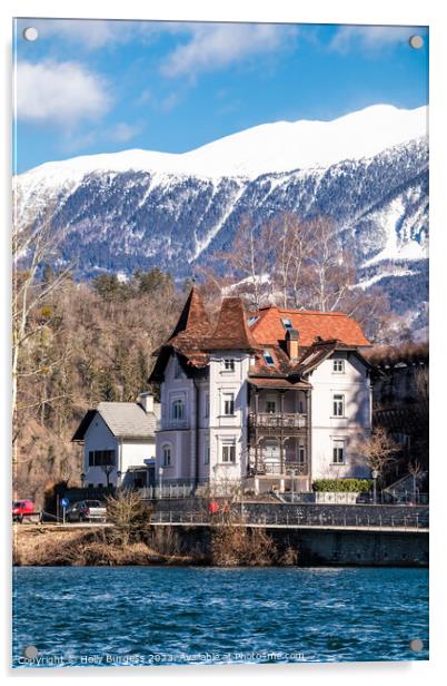 Slovenia's Ancient Bled Castle: A Snow-Clad Specta Acrylic by Holly Burgess