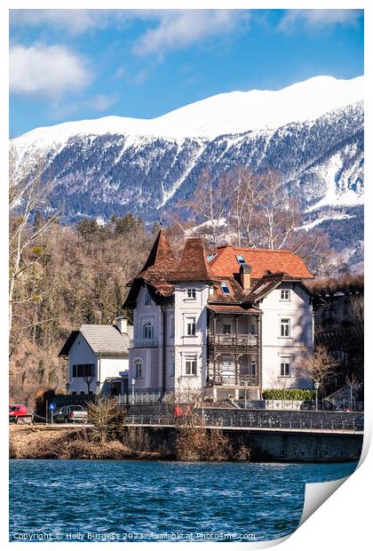 Slovenia's Ancient Bled Castle: A Snow-Clad Specta Print by Holly Burgess