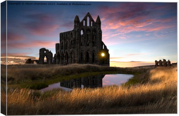 Whitby Abbey Sunset Canvas Print by Alison Chambers