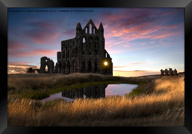 Whitby Abbey Sunset Framed Print by Alison Chambers