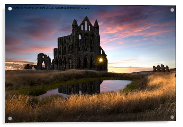 Whitby Abbey Sunset Acrylic by Alison Chambers