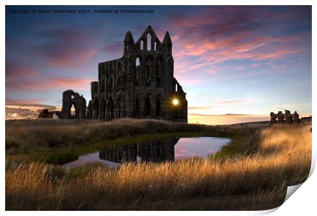 Whitby Abbey Sunset Print by Alison Chambers