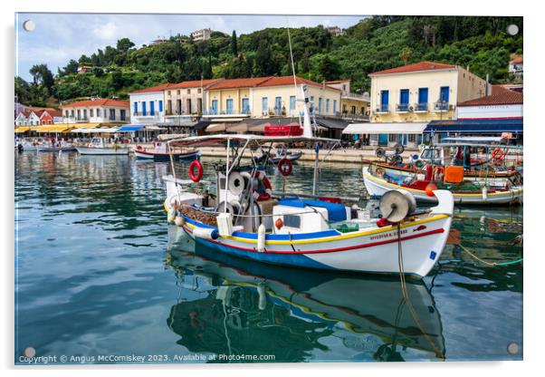 Fishing boats in Katakolon harbour, Greece Acrylic by Angus McComiskey