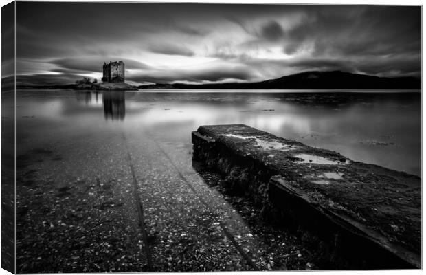 Jetty to Castle Stalker Canvas Print by Dave Bowman