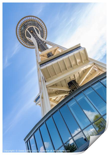 The Space Needle looking up from the north side, Seattle, Washington Print by Dave Collins