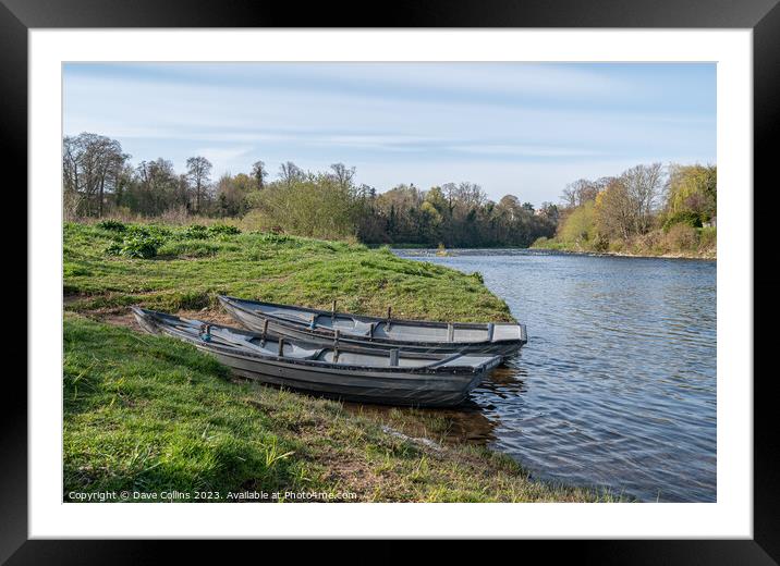 Small fishing boats beached by the River Tweed in Kelso, Scottish Borders, UK Framed Mounted Print by Dave Collins