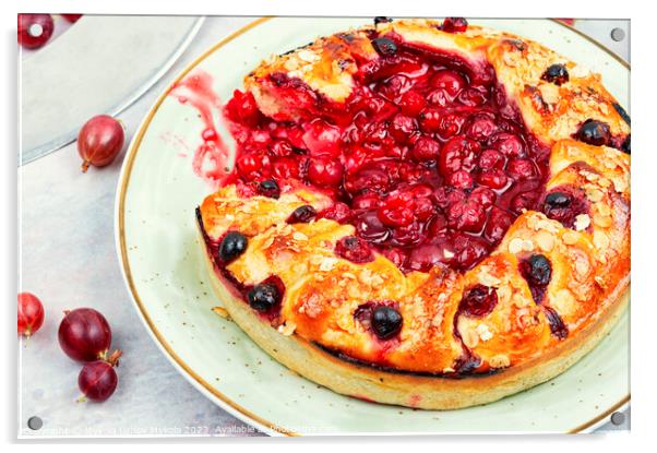 Open summer pie with berries. Acrylic by Mykola Lunov Mykola