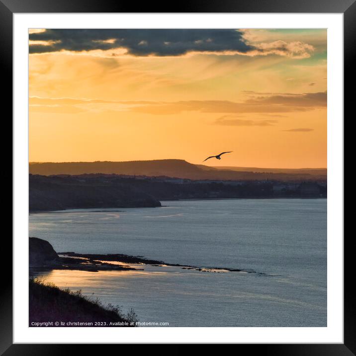 Yorkshire coast at Sunset Framed Mounted Print by liz christensen